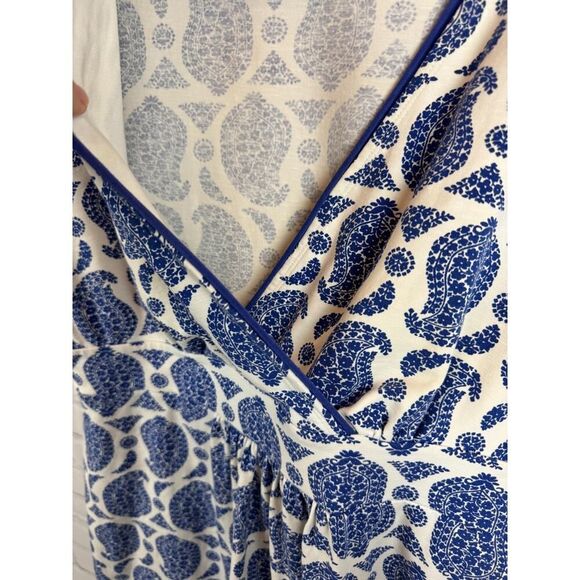 BODEN blue white cotton stretch short sleeve paisley faux wrap dress size 20R - Picture 3 of 7